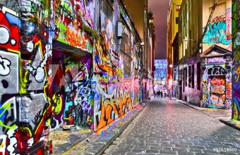 Bild på View of colorful graffiti artwork at Hosier Lane in Melbourne